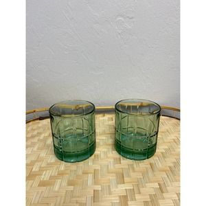 Set of 2 Vintage Teal Green Anchor Hocking Manchester Tartan Tumblers